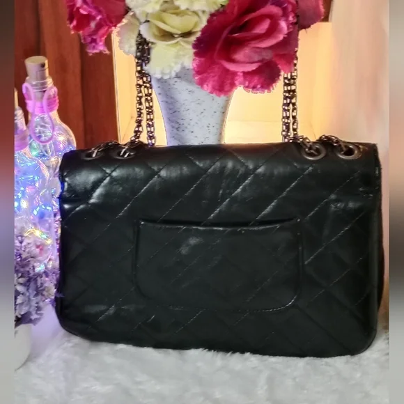 Calfskin synthetic luxury leather flap shoulder bag black 🖤 - Picture 9 of 16